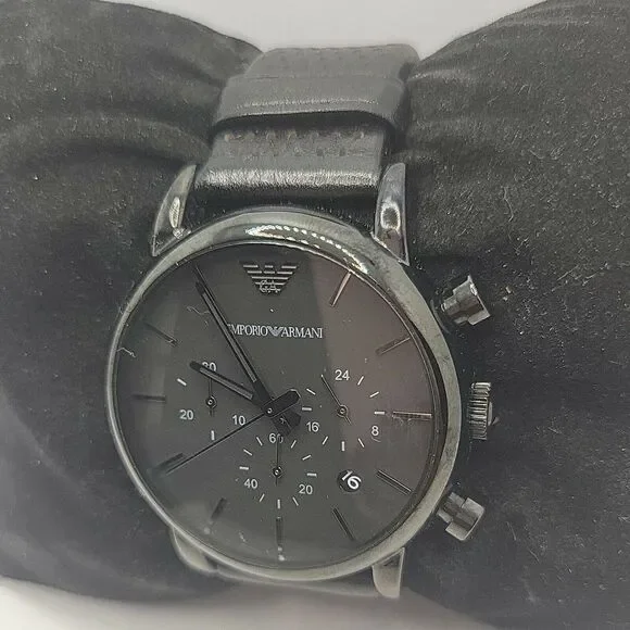 ARMANI AR1737 Men's Black Leather ​Analog Dial Quartz Genuine Wrist Watch BC565